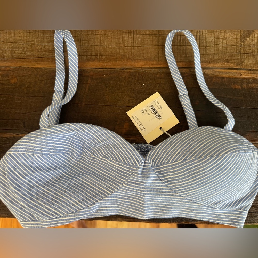 Striped Light Blue Bandeau Bra with Adjustable Straps